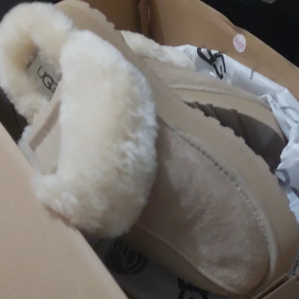 UGG Chestnut Sheepskin Slippers with Open Back. Used Once - Picture 2 of 7